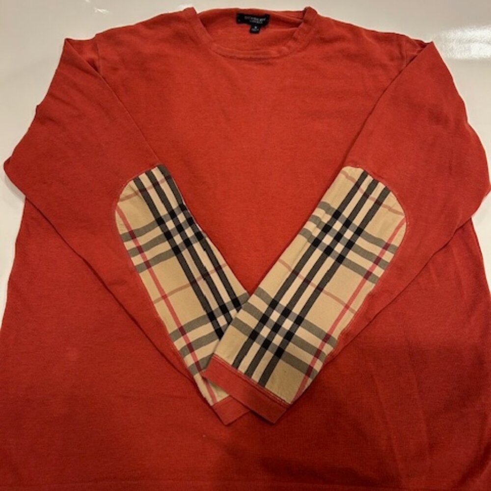Good Condition Burberry London Red Elbow Patch Cotton Sweater Women Size Small